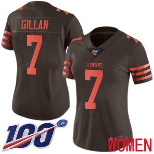 Cleveland Browns Jamie Gillan Women Brown Limited Jersey #7 NFL Football 100th Season Rush Vapor Untouchable->women nfl jersey->Women Jersey